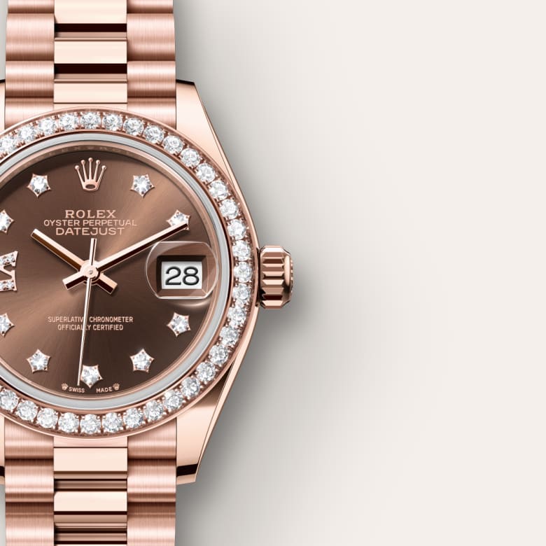 Rolex Lady-Datejust Oyster, 28 mm, Everose gold and diamonds