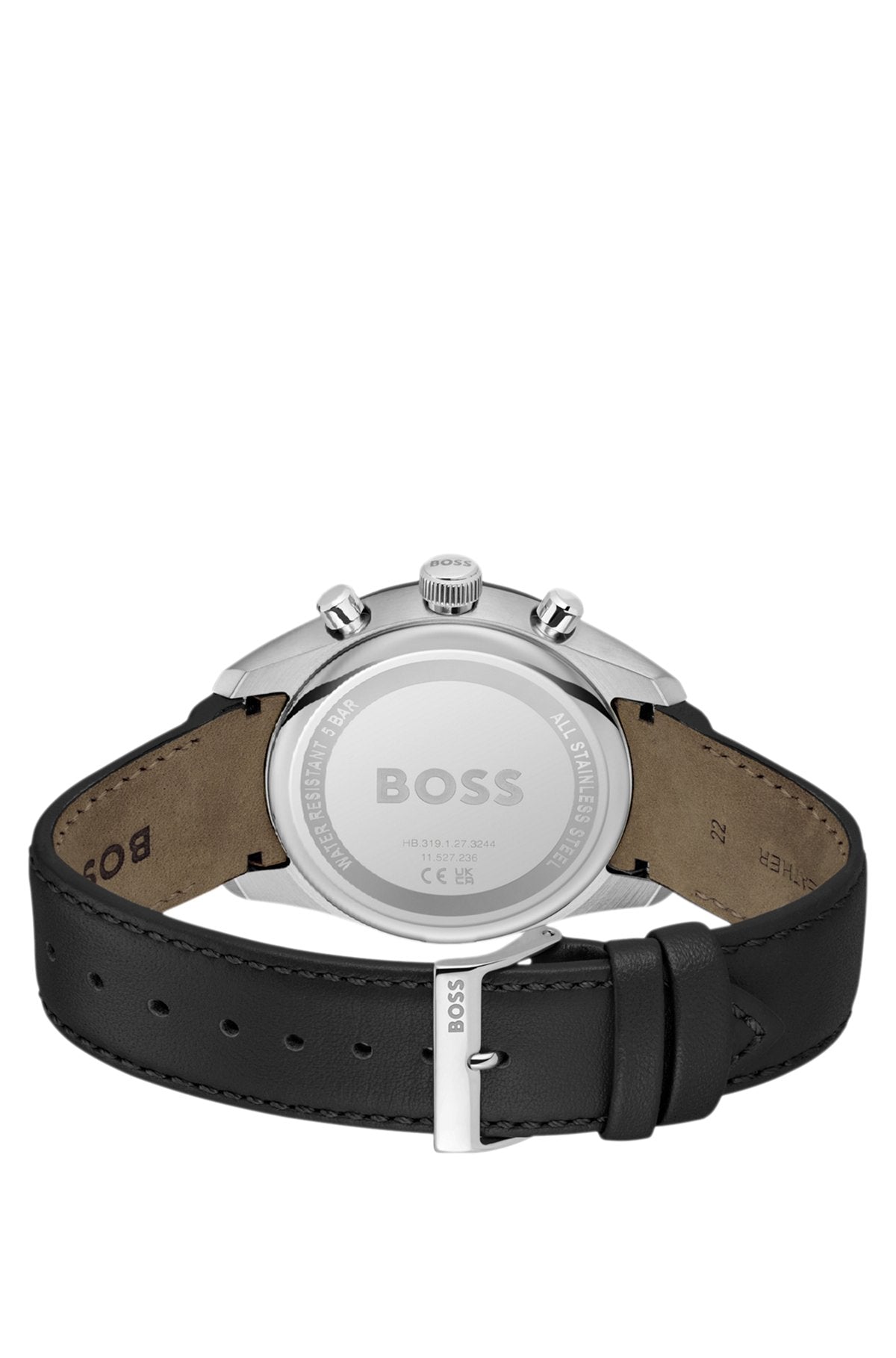 Hugo Boss Leather-strap chronograph watch with black dial