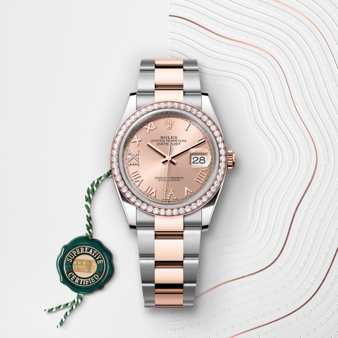 Rolex Datejust 36 Oyster, 36 mm, Oystersteel, Everose gold and diamonds