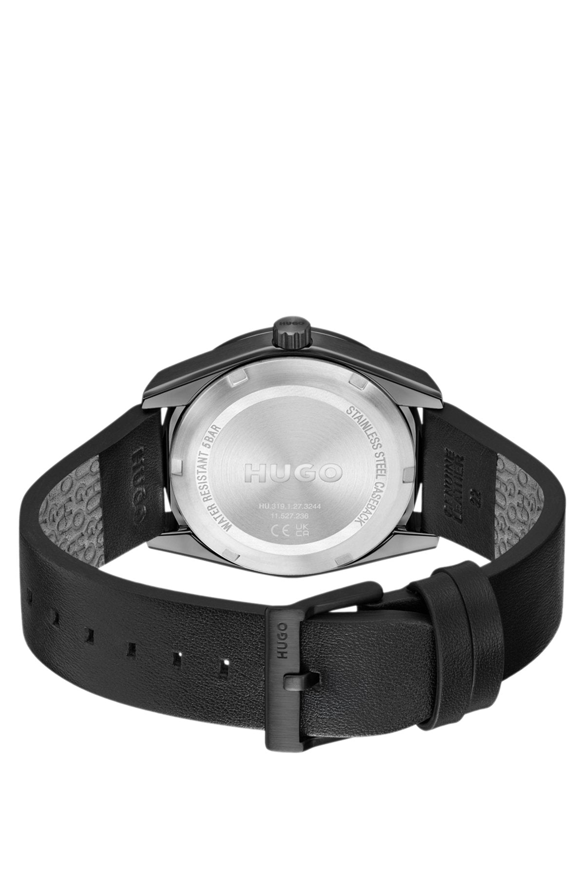 Hugo Boss Leather-strap watch with black plating