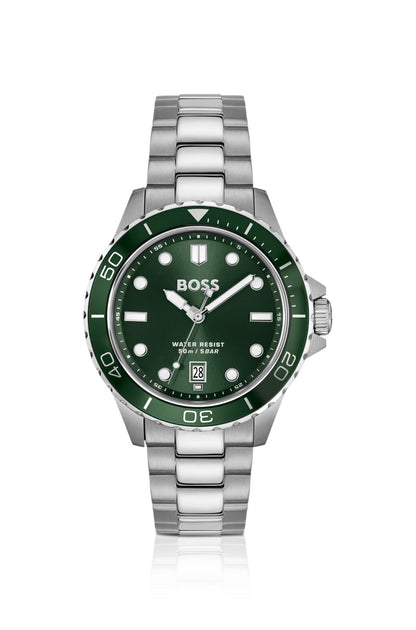 Hugo Boss Steel-bracelet watch with green dial