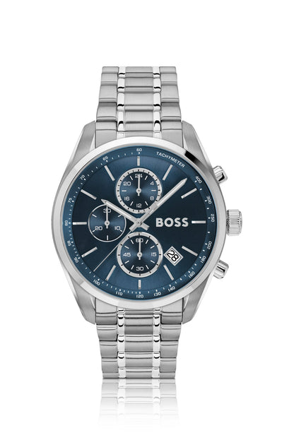 Hugo Boss Blue-dial chronograph watch in silver-tone steel