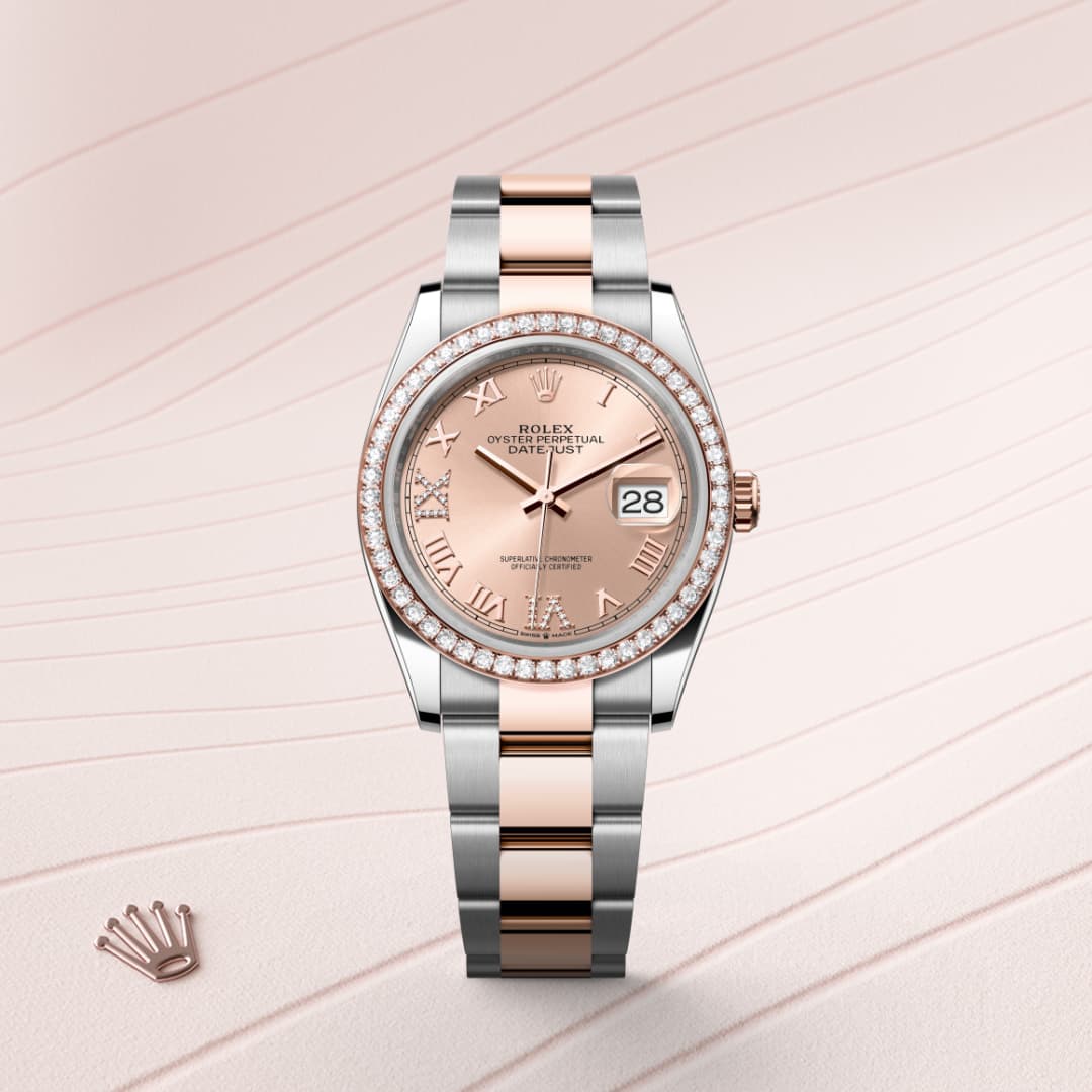 Rolex Datejust 36 Oyster, 36 mm, Oystersteel, Everose gold and diamonds