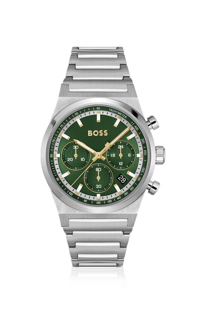 Hugo Boss Green-dial chronograph watch in silver-tone steel