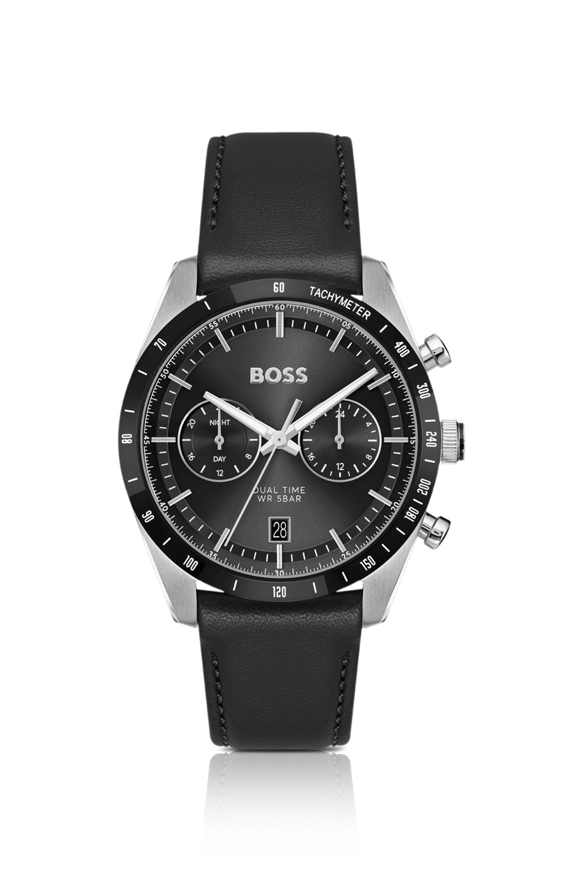 Hugo Boss Leather-strap watch with black dial