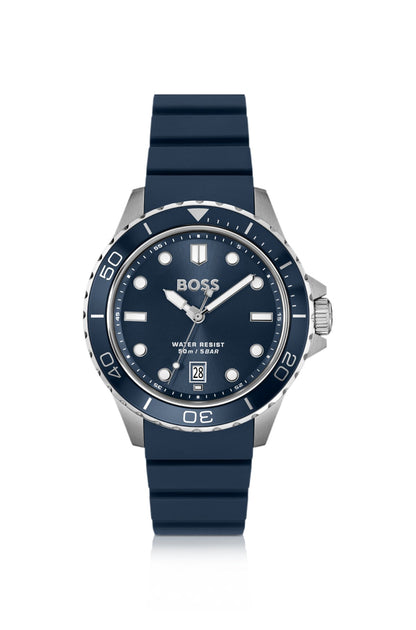 Hugo Boss Troper blue-dial watch with silicone strap