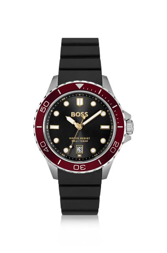 Hugo Boss Troper black-dial watch with silicone strap