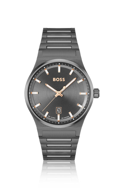 Hugo  Boss Grey-plated link-bracelet watch with grey dial