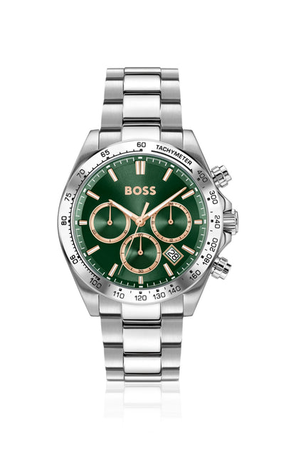 Hugo Boss Steel-bracelet watch with green dial