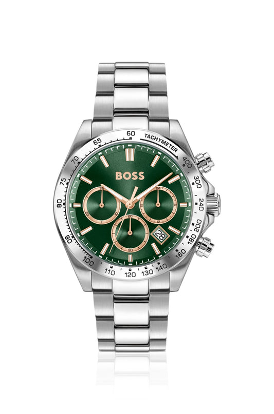 Hugo Boss Steel-bracelet watch with green dial