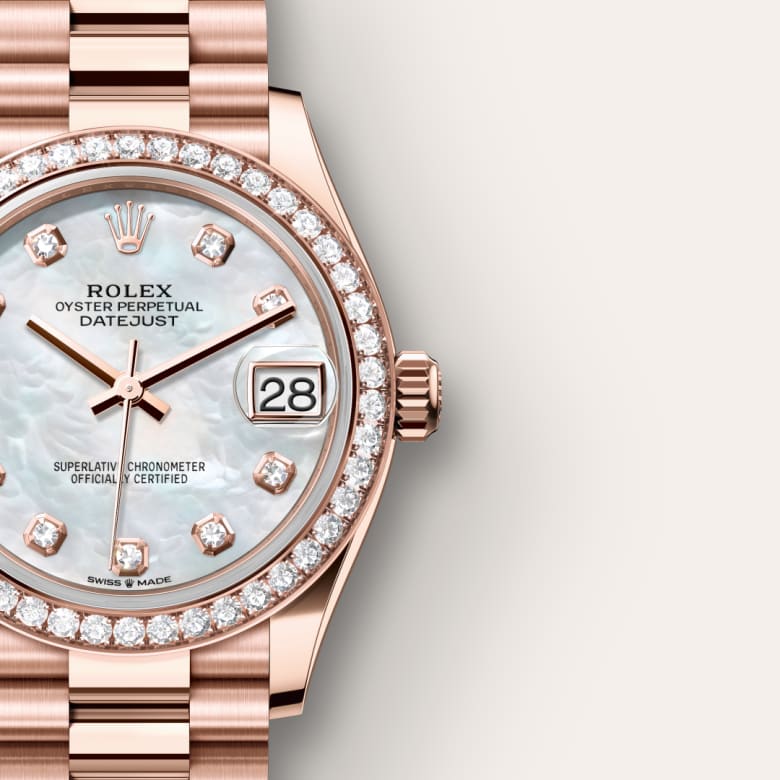 Rolex Datejust 31 Oyster, 31 mm, Everose gold and diamonds
