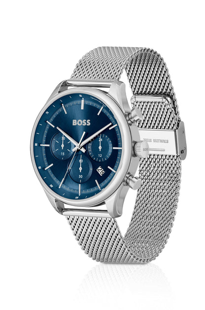 Hugo Boss Mesh-bracelet chronograph watch with blue dial