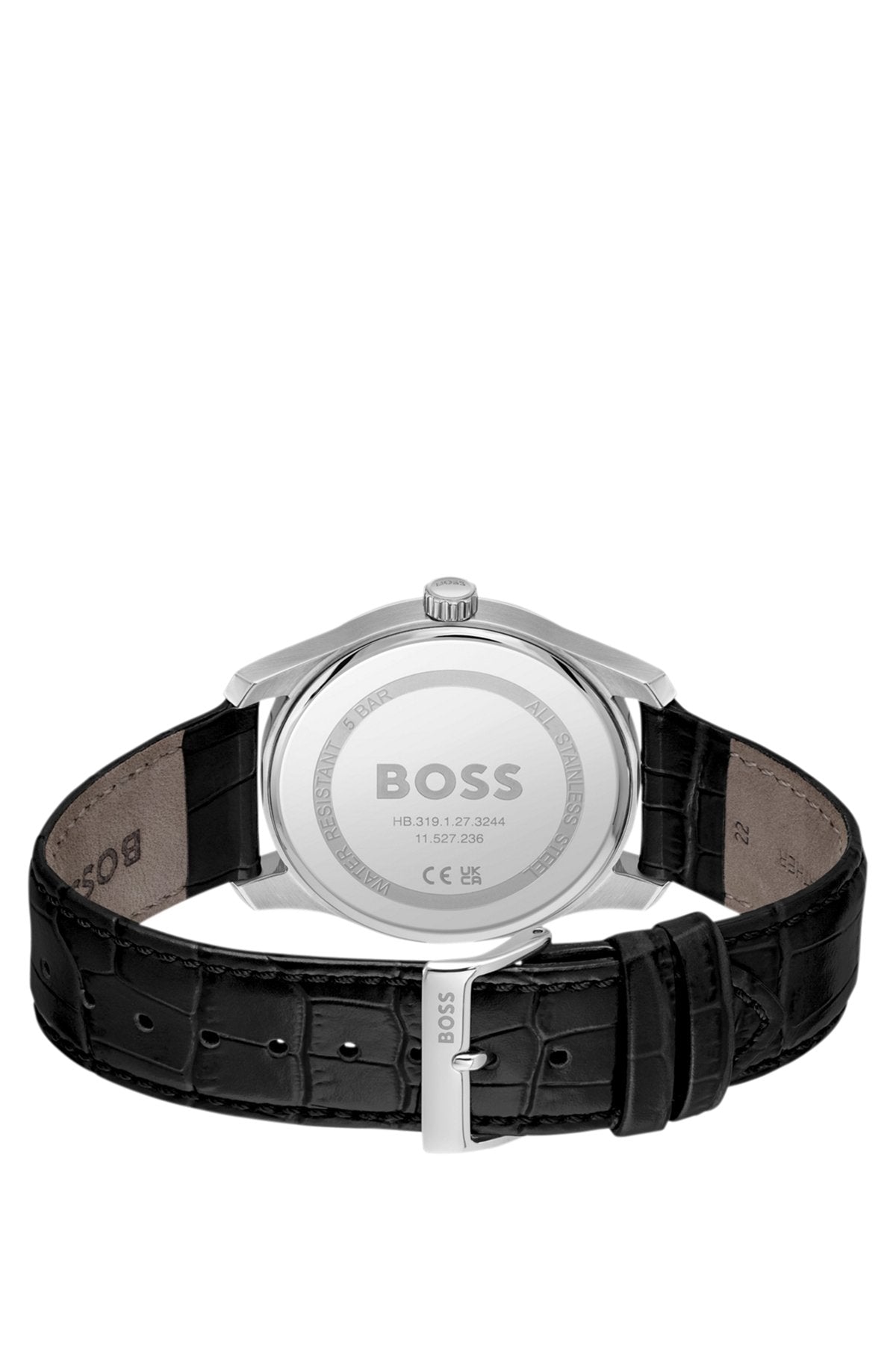 Hugo Boss Leather-strap watch with black dial