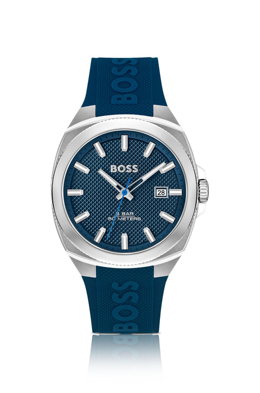 Hugo Boss Blue-dial watch with silicone strap