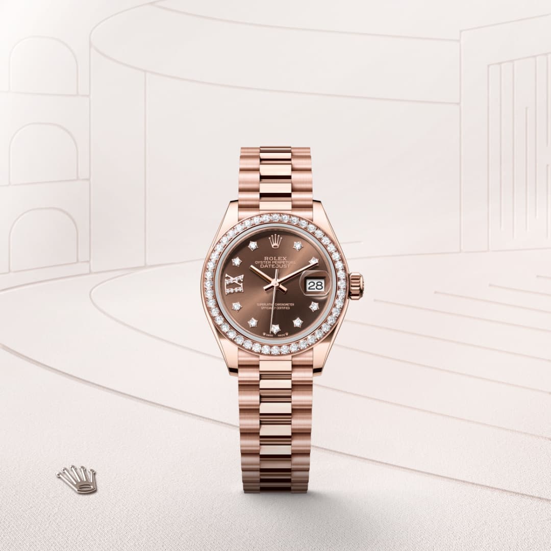 Rolex Lady-Datejust Oyster, 28 mm, Everose gold and diamonds
