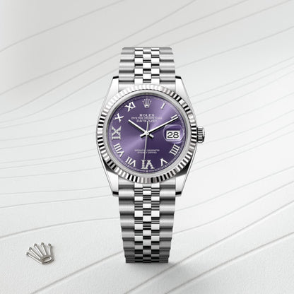 Rolex Datejust 36 Oyster, 36 mm, Oystersteel and white purple