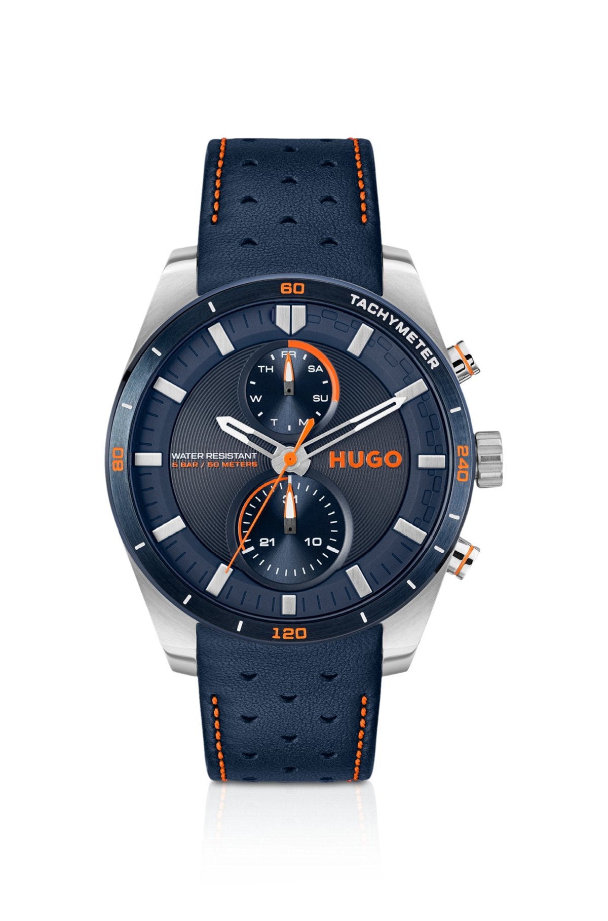 Hugo Boss Blue-dial watch with perforated-leather strap
