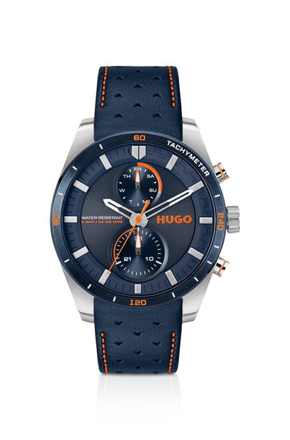 Hugo Boss Blue-dial watch with perforated-leather strap