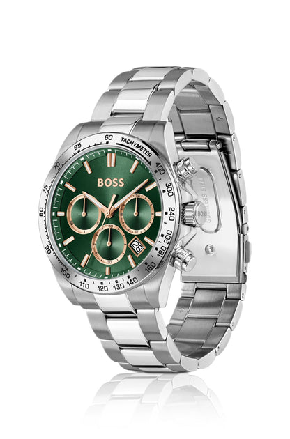 Hugo Boss Steel-bracelet watch with green dial