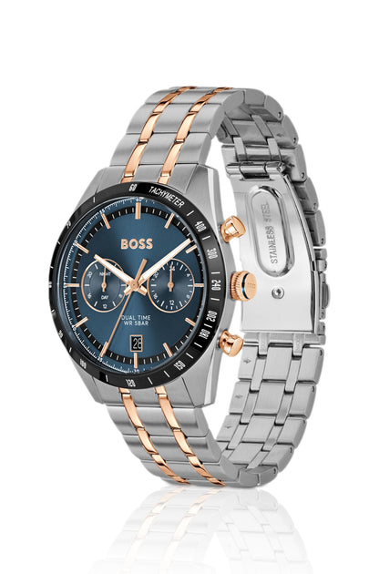Hugo Boss Blue-dial watch with two-tone bracelet