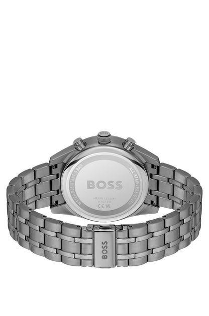 Hugo Boss Grey-plated chronograph watch with gold-tone details