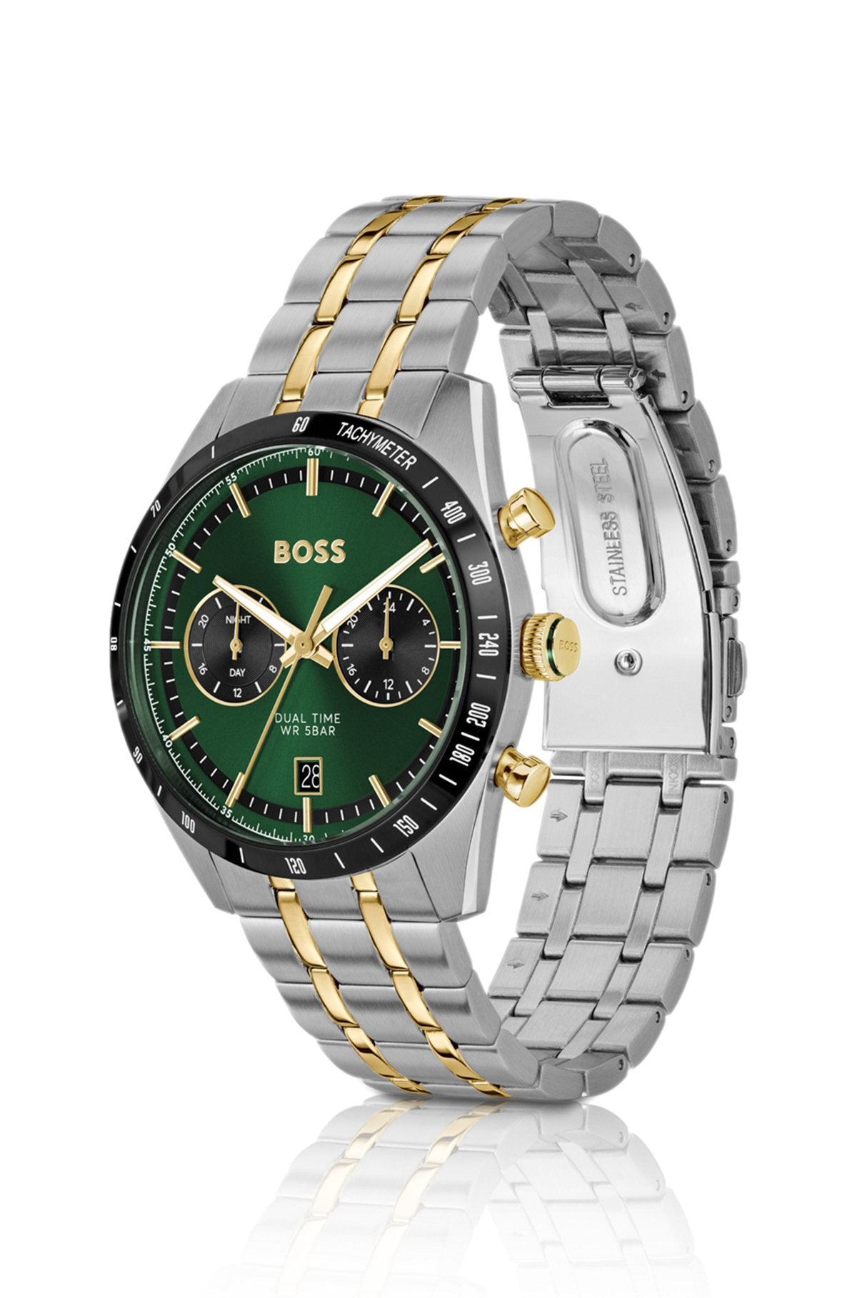 Hugo Boss Green-dial watch with gold-effect bracelet