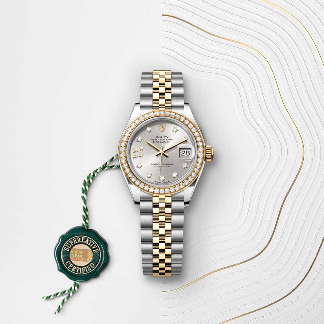 Rolex Lady-Datejust Oyster, 28 mm, Oystersteel, yellow gold and diamonds
