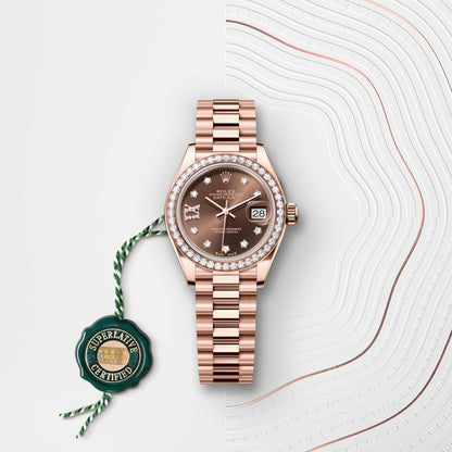 Rolex Lady-Datejust Oyster, 28 mm, Everose gold and diamonds
