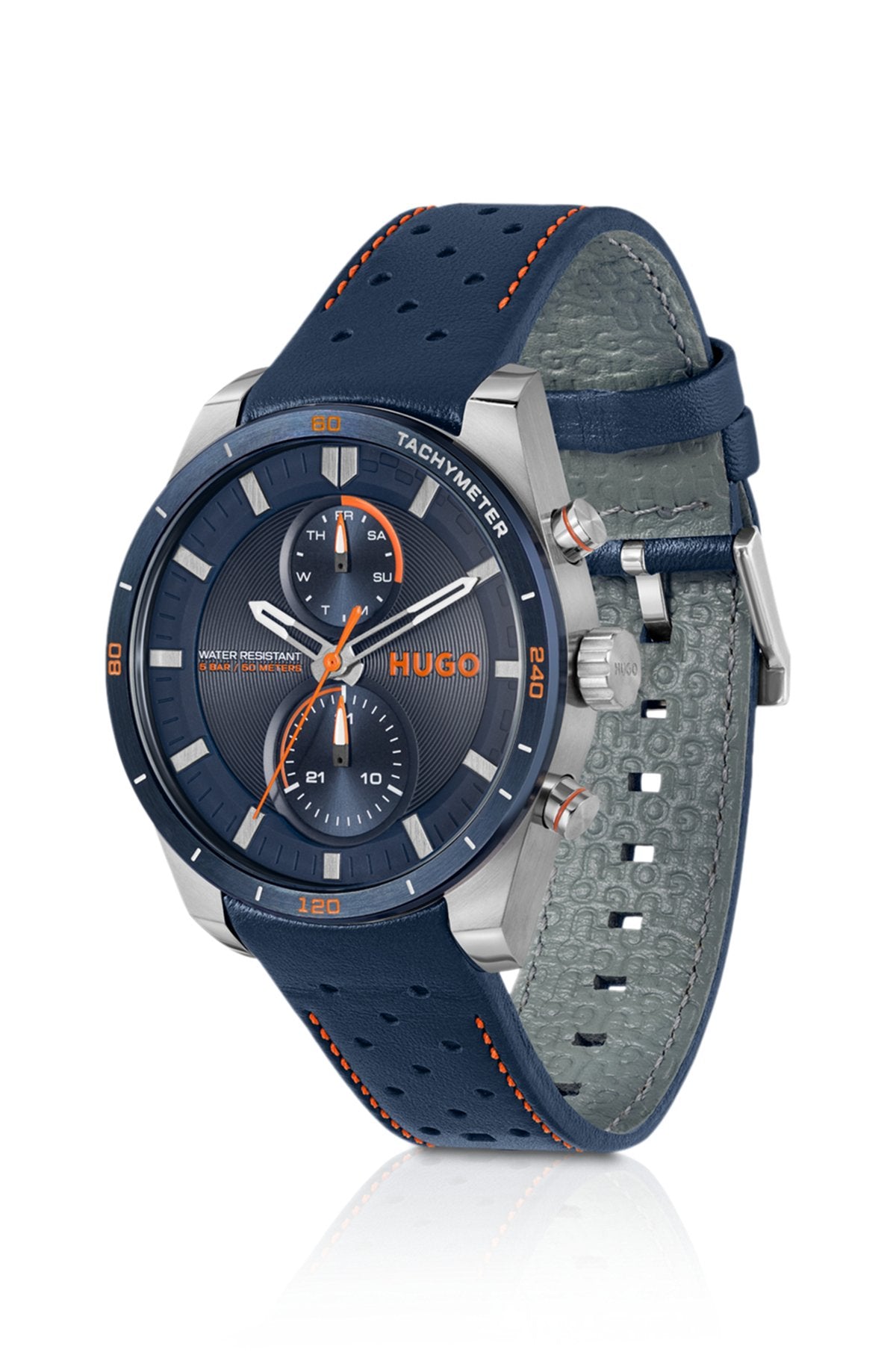 Hugo Boss Blue-dial watch with perforated-leather strap
