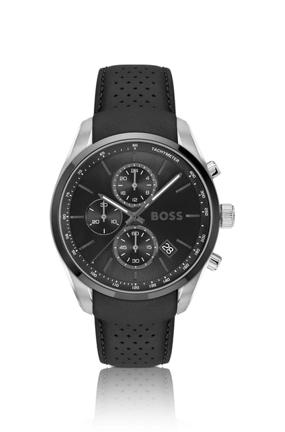 Hugo Boss Leather-strap chronograph watch with black dial