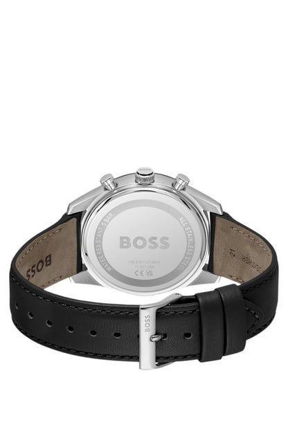 Hugo Boss Leather-strap watch with black dial