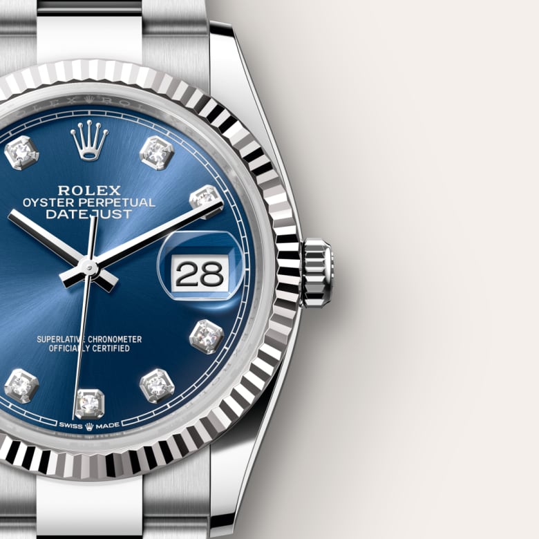 Rolex Datejust 41 Oyster, 41 mm, Oystersteel and white blue