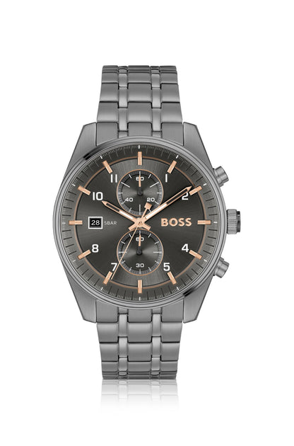 Hugo Boss Grey-plated chronograph watch with gold-tone details