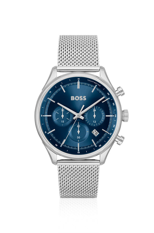 Hugo Boss Mesh-bracelet chronograph watch with blue dial