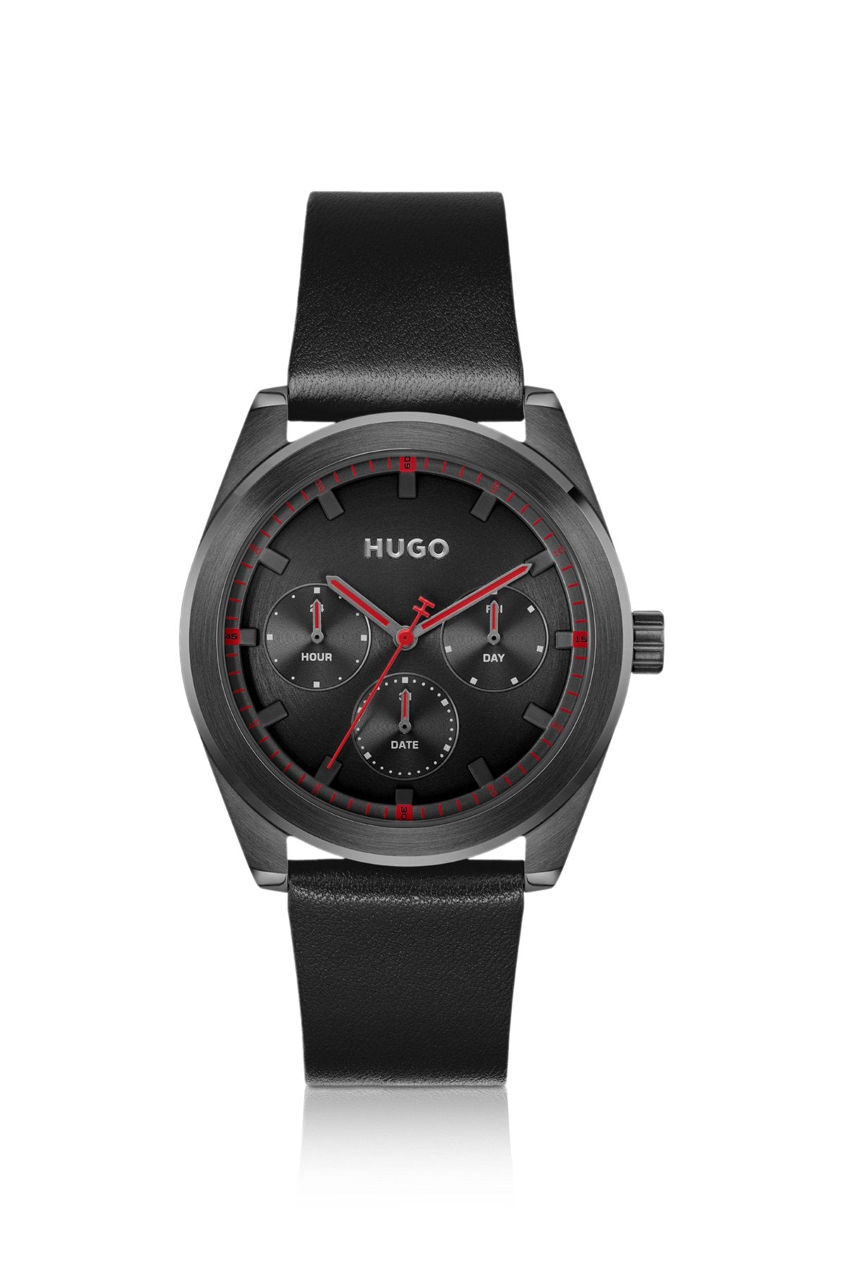 Hugo Boss Leather-strap watch with black plating