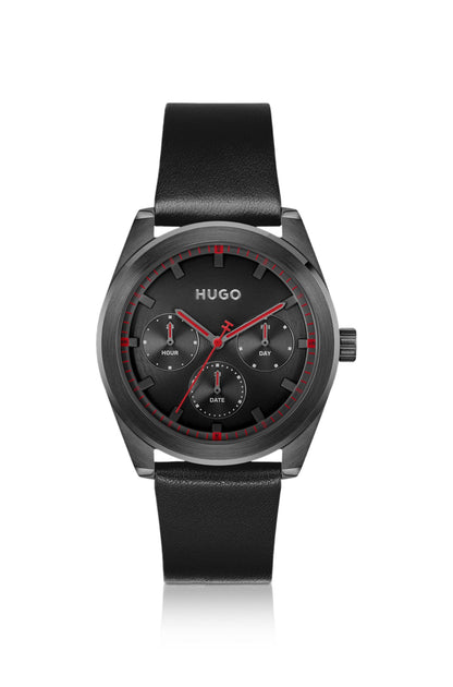 Hugo Boss Leather-strap watch with black plating