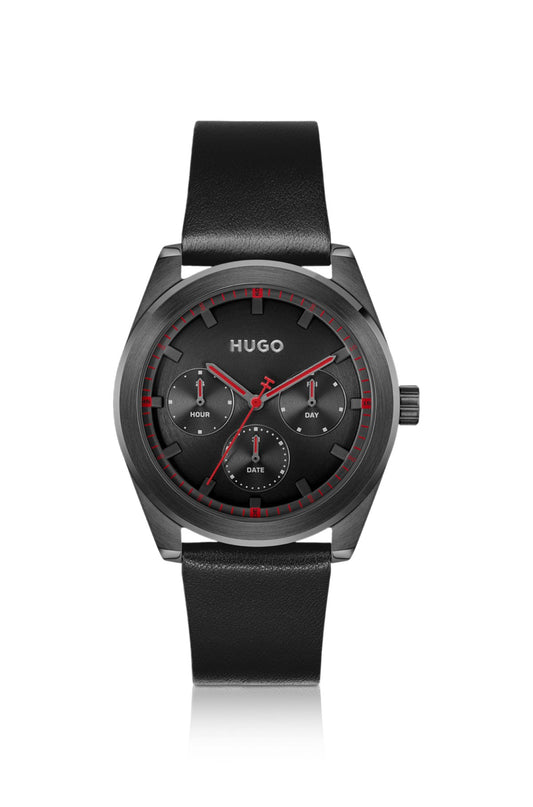 Hugo Boss Leather-strap watch with black plating