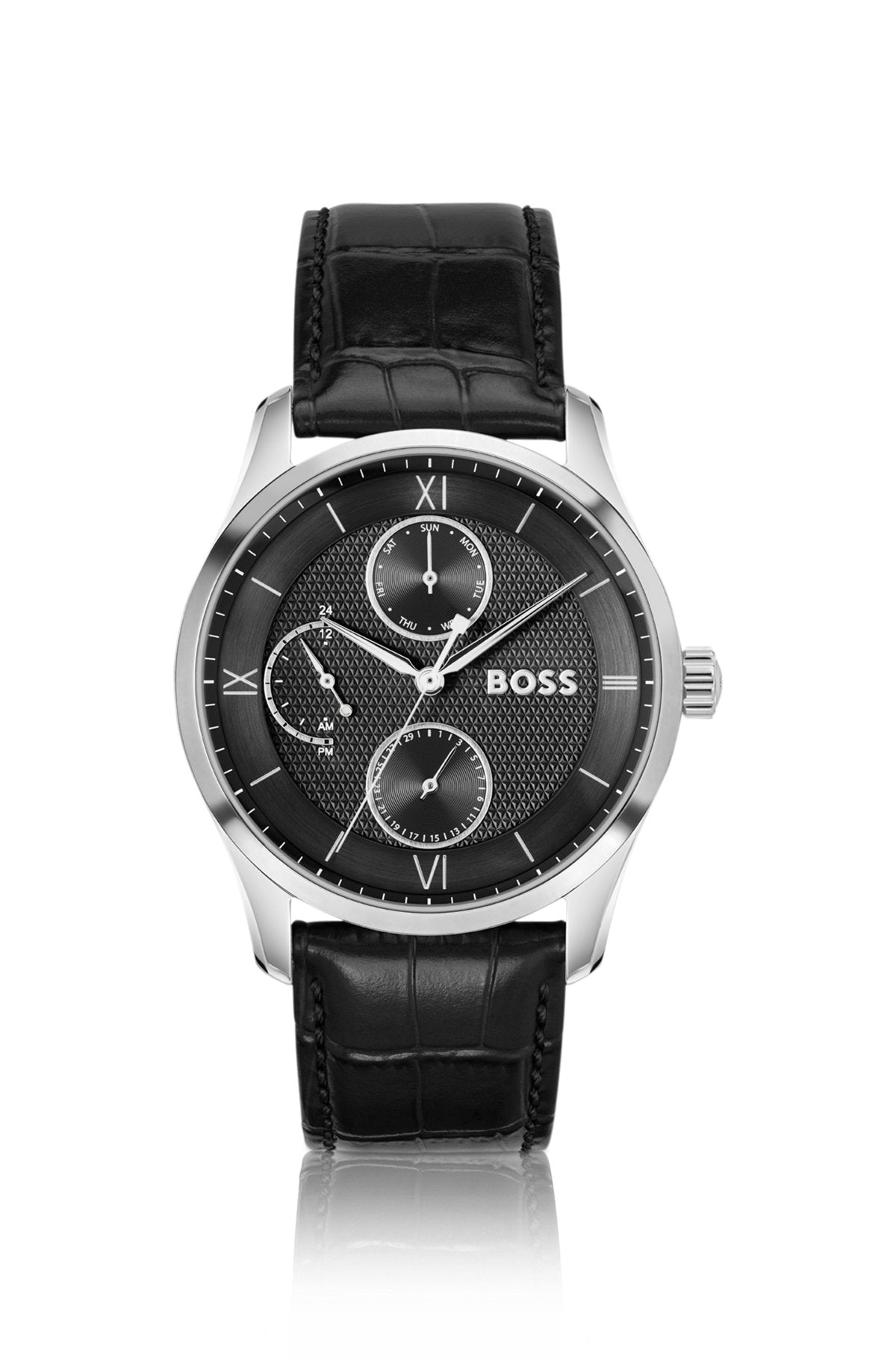 Hugo Boss Leather-strap watch with black dial