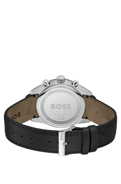 Hugo Boss Leather-strap chronograph watch with black dial
