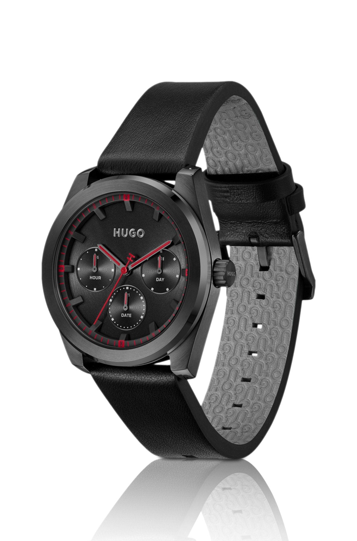Hugo Boss Leather-strap watch with black plating