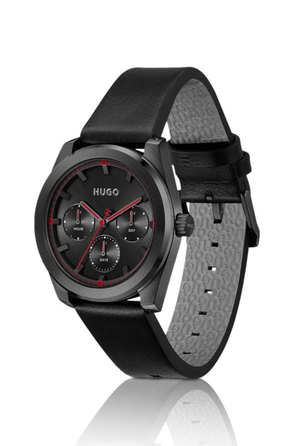 Hugo Boss Leather-strap watch with black plating
