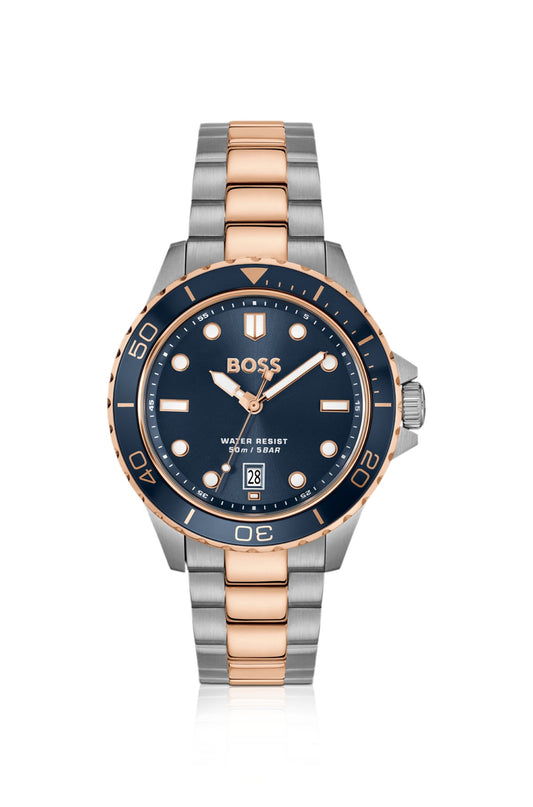 Hugo Boss Troper blue-dial watch in two-tone steel
