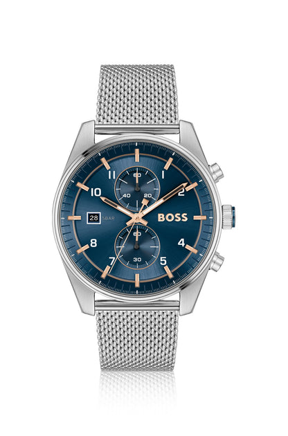 Hugo Boss Blue-dial chronograph watch with mesh bracelet