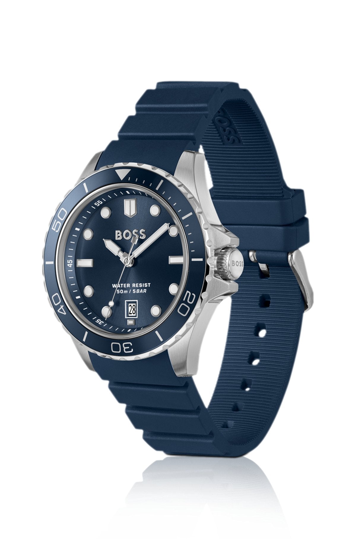 Hugo Boss Troper blue-dial watch with silicone strap