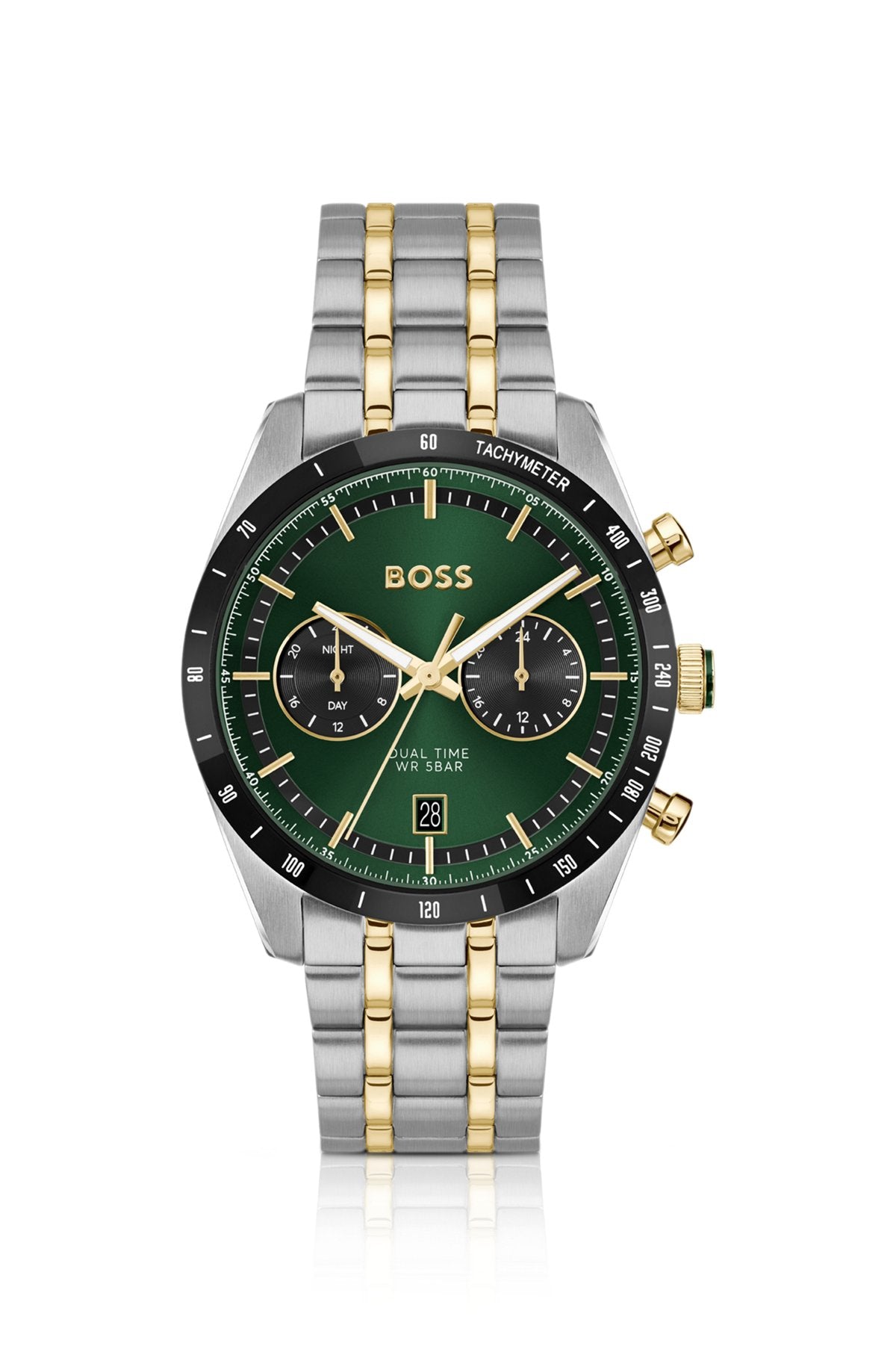 Hugo Boss Green-dial watch with gold-effect bracelet