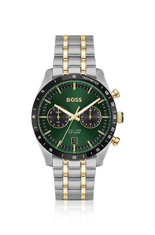 Hugo Boss Green-dial watch with gold-effect bracelet