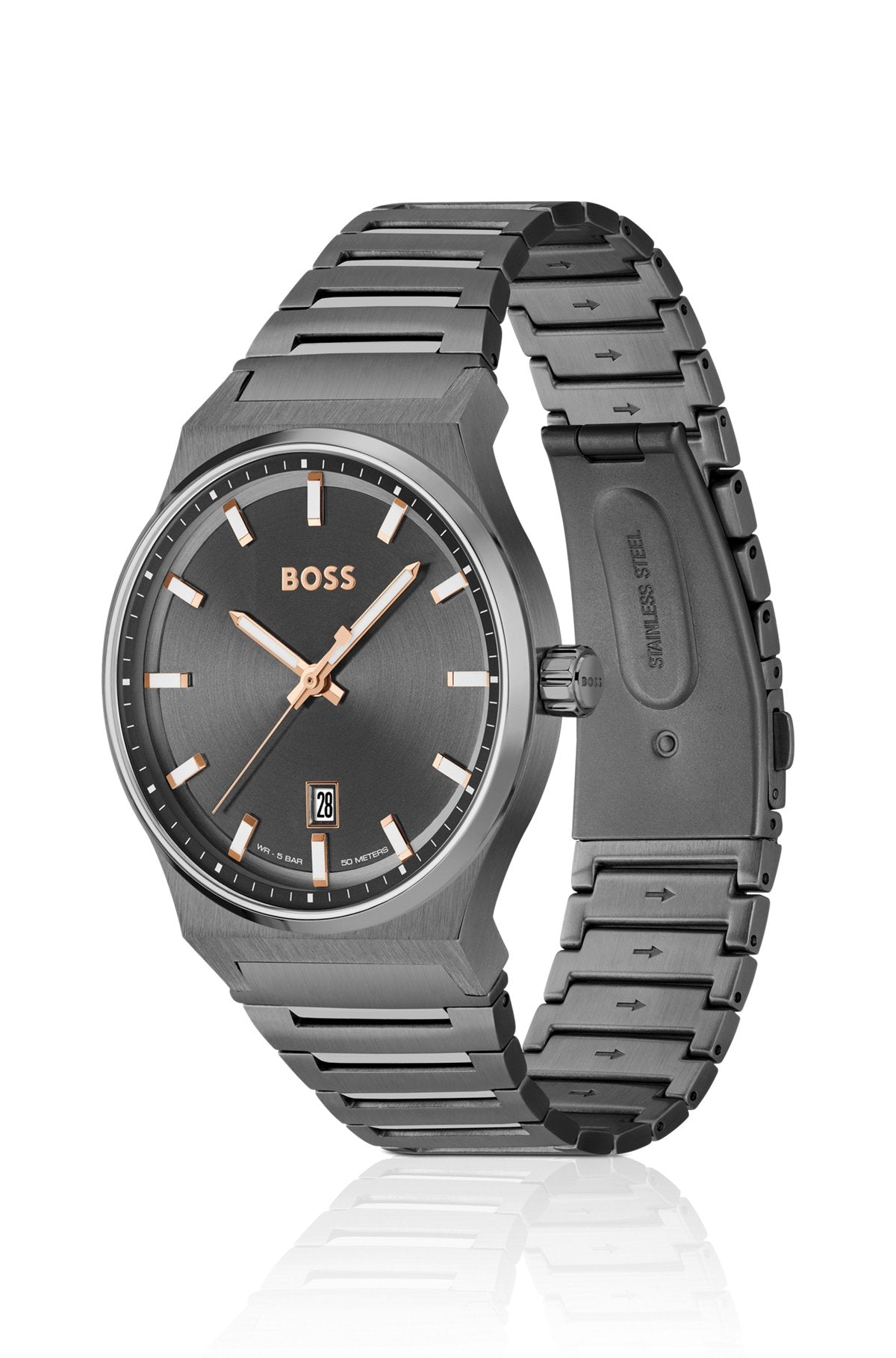 Hugo  Boss Grey-plated link-bracelet watch with grey dial