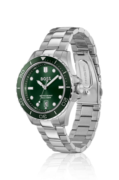 Hugo Boss Steel-bracelet watch with green dial