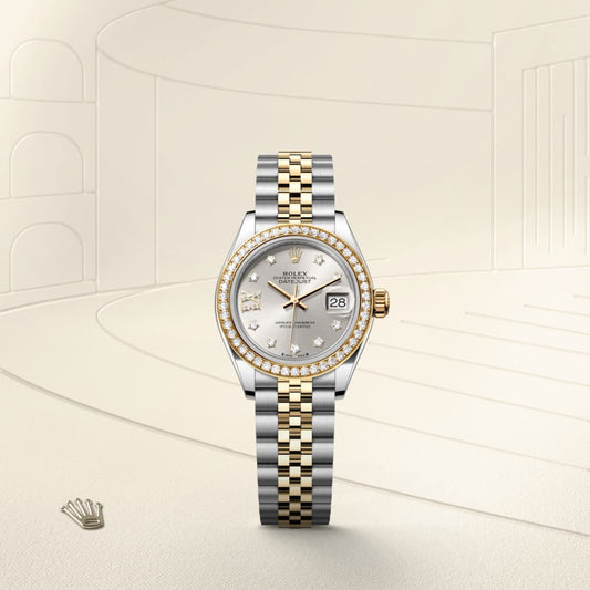 Rolex Lady-Datejust Oyster, 28 mm, Oystersteel, yellow gold and diamonds