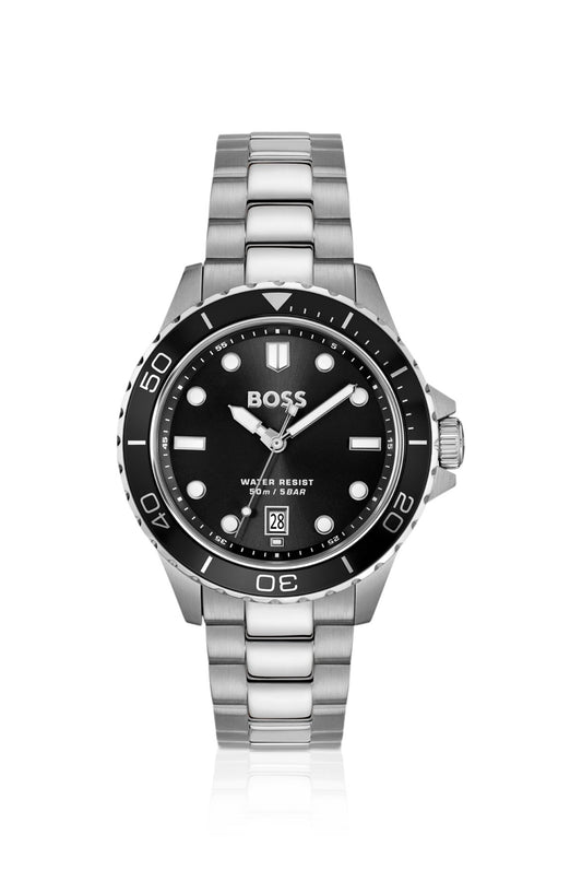 Hugo Boss Steel-bracelet watch with black dial